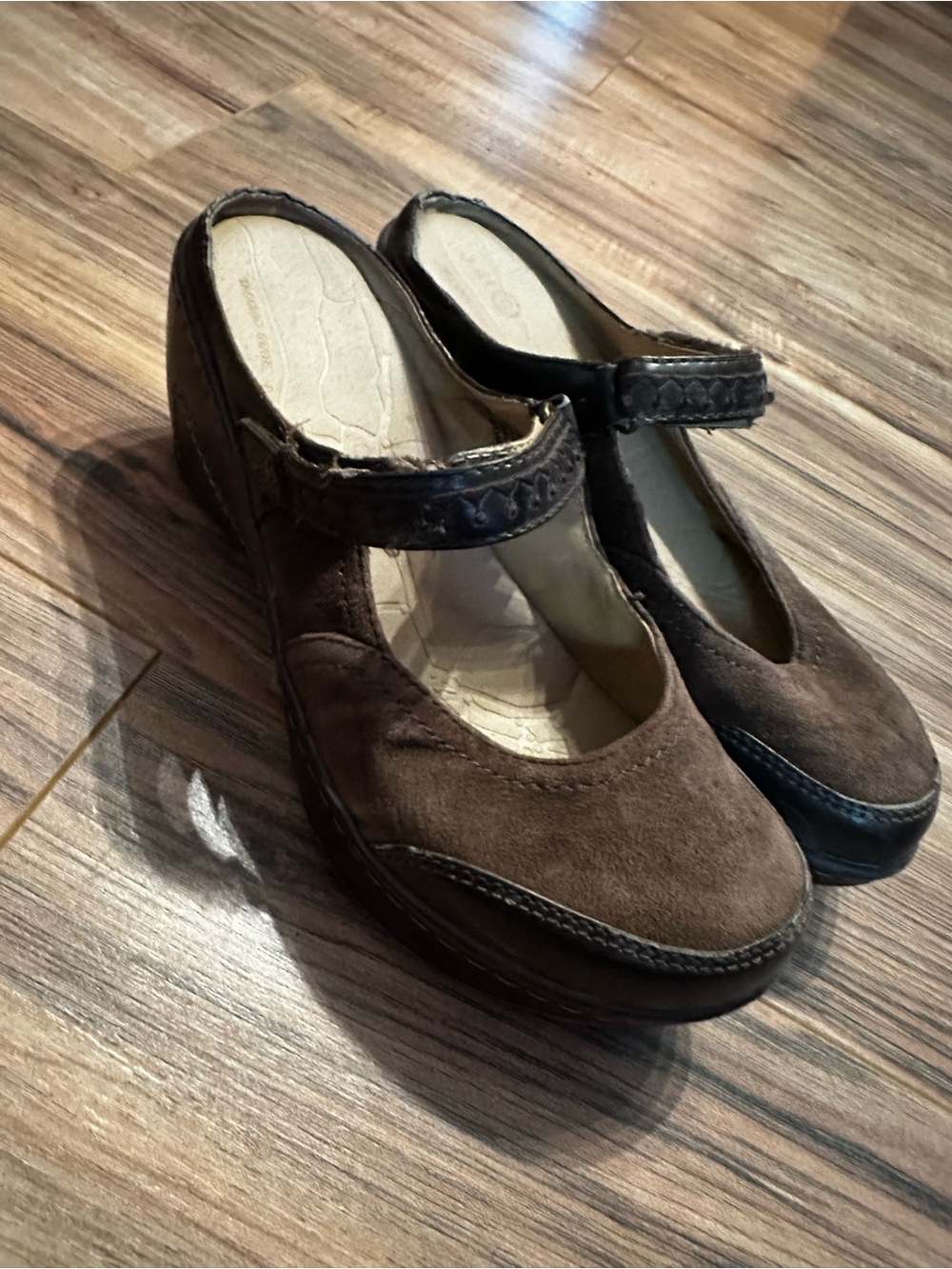 J-41 Brown Suede Mary Jane Clog with Strap size 8